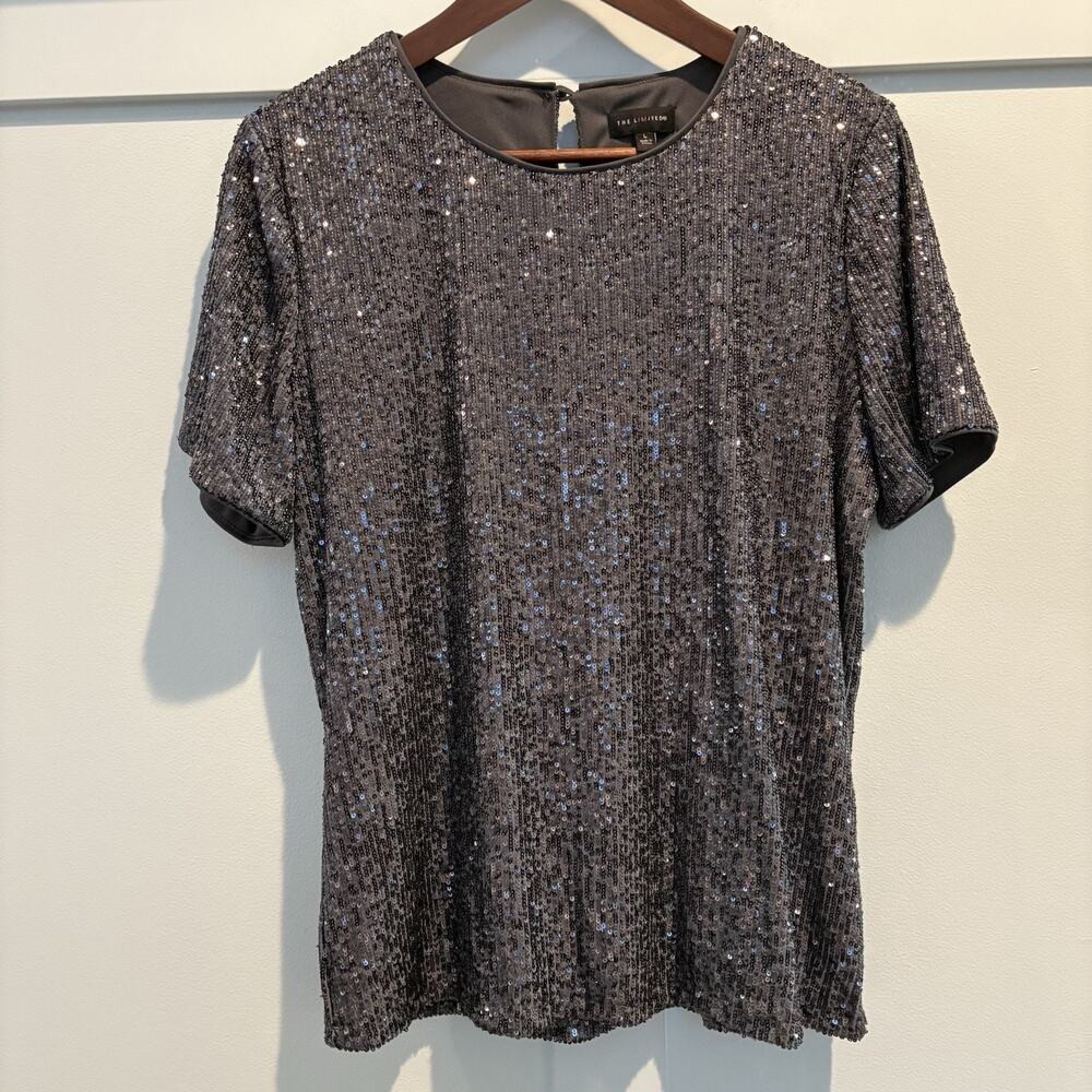 The Limited Black Sequin Short Sleeve Top